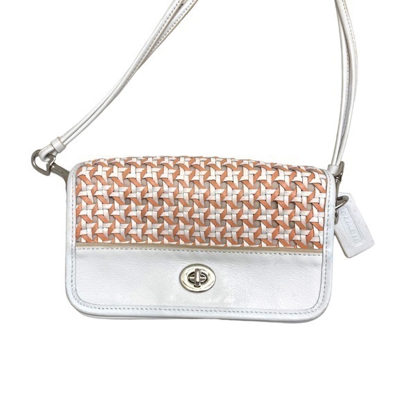 Coach 23705 Coral White Woven Leather Penny Purse